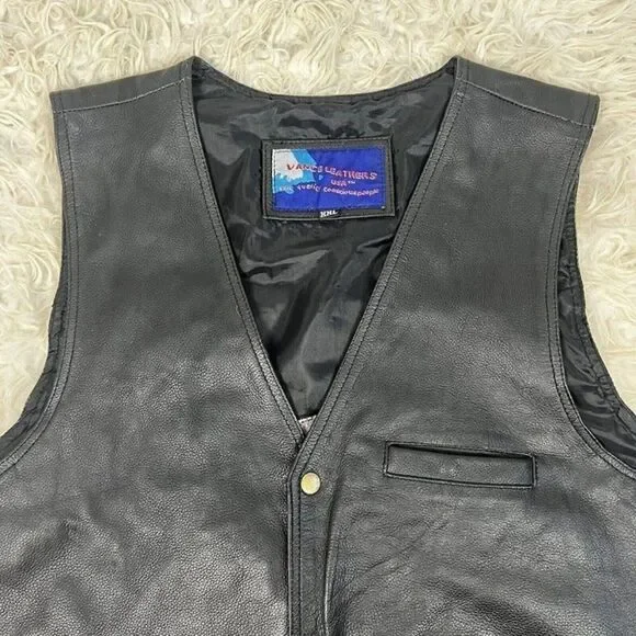 Vintage Vance Leathers Men’s Black Leather Biker Vest Maddog Patched Men’s XXL